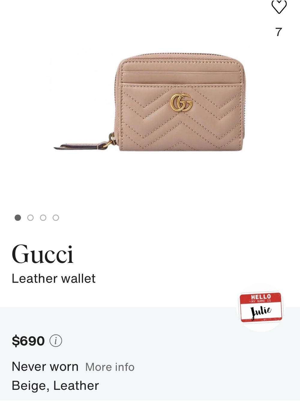 NEW Gucci Beige Chevron Quilted Leather Zip Around Coin Purse Wallet Gold GG